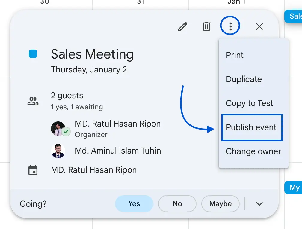 publish your google calendar event 